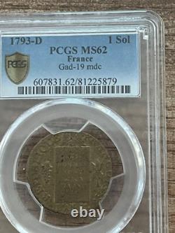 1 sol 1793 D under very rare shell spd 62 M D C