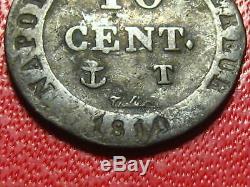 10 Centimes Napoleon 1810 T Nantes Very Rare, Beautiful Remains Silvering