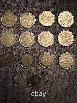 12 Very Rare 2 Euro Pieces for Collection with a 1 Euro Piece from Monaco