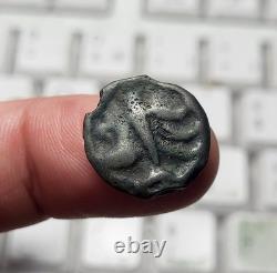 1A1 SENONES Potin coin with three elongated locks of hair and a bull Very rare
