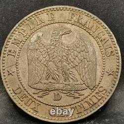 2 Cents 1853 Grand D Lyon Napoleon III Bare Head / Very Rare / France