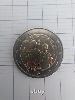2 Euro Coins Grazie Fauté Rare, 2021 Years Very Good Condition