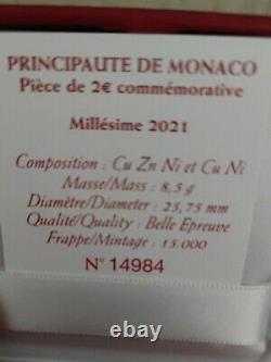2 Euros Monaco Be 2021, Model Very Rare The 20 Last Prints Out Of 15000