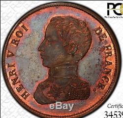 2 Francs 1833 Henry V Bronze Pcgs Ms64 Highest Known Grade Very Rare R3