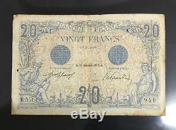 20 Francs 1912 Blue December 19 1912 Billet French Very Rare
