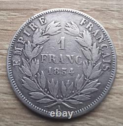 225 Piece 1 FRANC (SILVER) NAPOLEON III Bare Head 1854 A VERY RARE