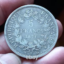 246! Very Rare! Magnificent 5 Francs 1871 K Hercules 74000 Ex