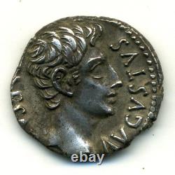 (3554) Very Rare (r3) Denarius of Augustus (ob/ Civis/ Servatos) (superb++)