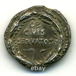 (3554) Very Rare (r3) Denarius of Augustus (ob/ Civis/ Servatos) (superb++)