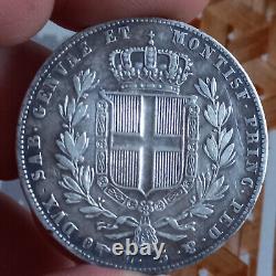 48! Very Rare! Magnificent 5 Francs 1839 Italy Sardinia Ttb