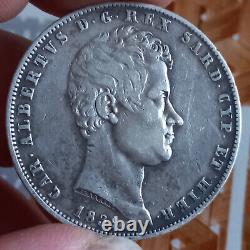 48! Very Rare! Magnificent 5 Francs 1839 Italy Sardinia Ttb