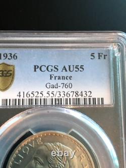 5 Francs Lavrillier 1936 very rare higher grade