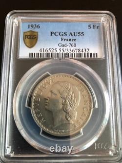 5 Francs Lavrillier 1936, very rare, highest grade