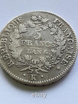 5 Francs Union and Strength Year 6 K very rare Directoire variety