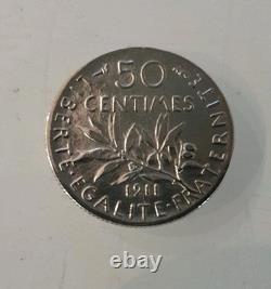 50 centimes of Franc Very RARE Silver Sower Year 1911 In SUP