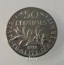 50 centimes of Franc Very RARE Silver Sower Year 1911 In SUP