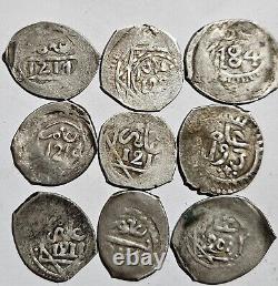 ALAOUI MOROCCO SET OF 9 SILVER DIRHAMS Very Rare DIFFERENT Dates and CITIES