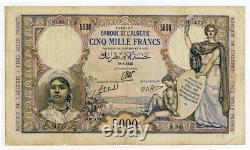 Algeria 1942 Issue 5000 Francs Very Rare Large Banknote Size. Pick 90a