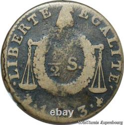 B8570 Very Rare France Convention 1/2 Sol Balances 1793 H La Rochelle F Offer