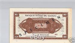 Bank Of State Of Morocco Specimen 1,000 Francs 1.5.1943 Pick 28 S Tres Rare