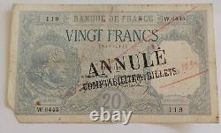 Bayard 20 Francs 1919 Annoulated Banking Accounting Year Rare Very Rare
