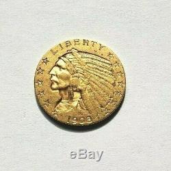 Beautiful And Rare Piece Of $ 5 Indian Gold 1908 Philadelphia