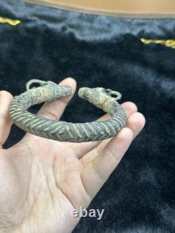 Beautiful very rare ancient Greek Roman bronze bracelet with deer heads