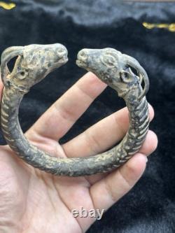 Beautiful very rare ancient Greek Roman bronze bracelet with deer heads