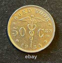 Belgium Albert I – Very Rare 1934 VL 50 Centimes Coin – Rare Date