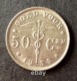 Belgium Albert I Very rare 50 Centimes coin 1934 VL