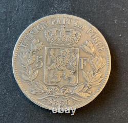 Belgium Leopold I Very Rare 5 Francs 1858 Mintage 18,512 Exp. (2)