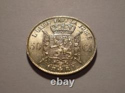 Belgium Leopold II 1881 50 cents in silver. Very rare. 13saz31