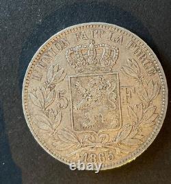 Belgium Leopold II Very Beautiful and Rare Silver 5 Francs Dated 1865