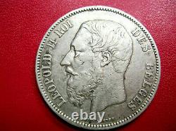 Belgium. Very Rare 5 Francs Leopold Ii, 1865. Silver. Ttb / Ttb +