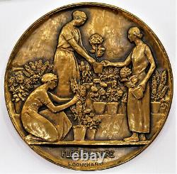 Bronze Medaille 80mm. Floriculture. (flowers) Sig. Bouchard. Very Rare