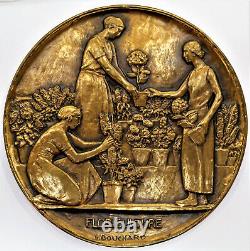 Bronze Medaille 80mm. Floriculture. (flowers) Sig. Bouchard. Very Rare