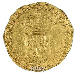 Charles IX Half Gold Crown with Sun 1567 Rouen Very Rare