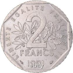 Coin, France, Sower, 2 Francs, 1991, Paris, Very rare, EF+, Nickel