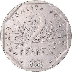 Coin, France, Sower, 2 Francs, 1991, Paris, Very rare, VF+, Nickel