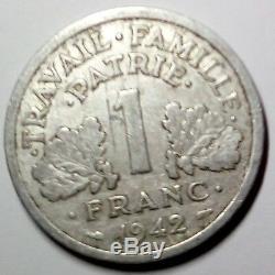 Coins, French State, 1 Franc Bazor, 1942, Very Rare # 33245