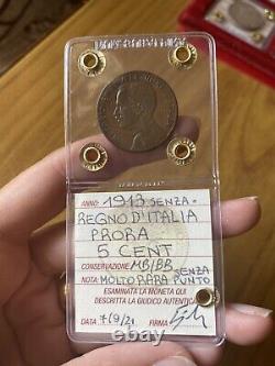 Currency Kingdom Of Italy Prora 5 Cent 1913 Without Punto Very Rare Sealed MB / Bb