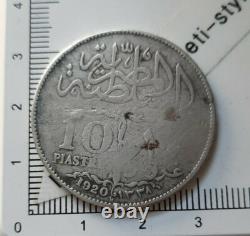 D08205 very rare 10 piastres 1920 Egypt silver coin Sultan Fuad