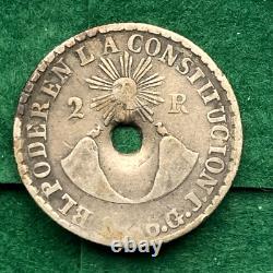 ECUADOR 2 Reales 1836 GL, silver VERY RARE