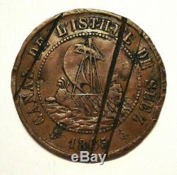Egypt Suez Canal. 5 Francs 1865 Ch. & A. Bazin Company. Very Rare. Egypt