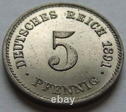 First Decote! 5 Pfennig 1891 E Brilliant Uncirculated Very Rare