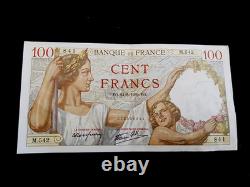 France 100 Francs Sully Banknote, 24 August 1939, About Uncirculated, Catalog Value 300, Very Rare