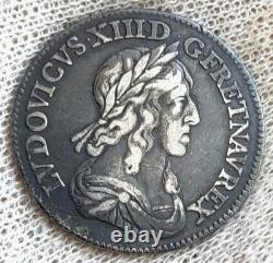 France Louis XIII Very Rare 1/4 Quarter Ecu 1643 D (Lyon) (R4)
