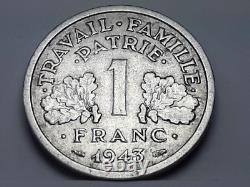 French State 1 Franc Bazor 1943 Heavy 1.6 g VERY RARE