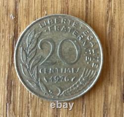 French coin 20 centimes of franc 1976 very rare. Very good condition.