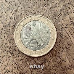 German 1 euro coin from 2002 - Very rare Federal Eagle print Letter D